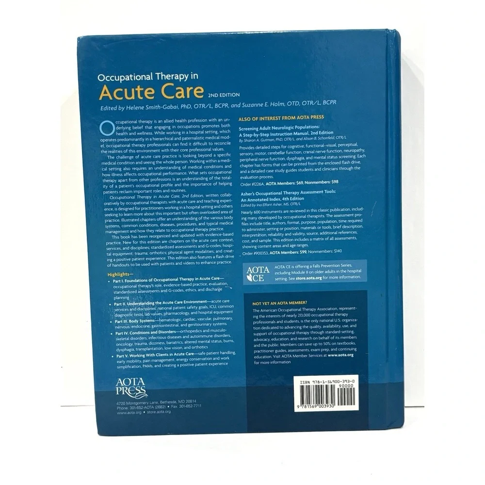 Occupational Therapy in Acute Care 2nd Edition Hardcover Smith-Gabai Holm AOTA